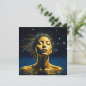 スピリチュアルの女性が星の下で水中に空白の シーズンカード (スタンド正面)