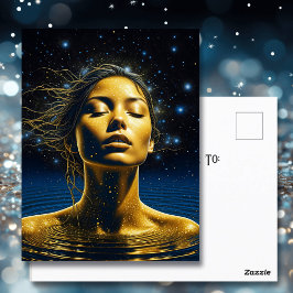 スピリチュアルの女性が星の下の水に ポストカード