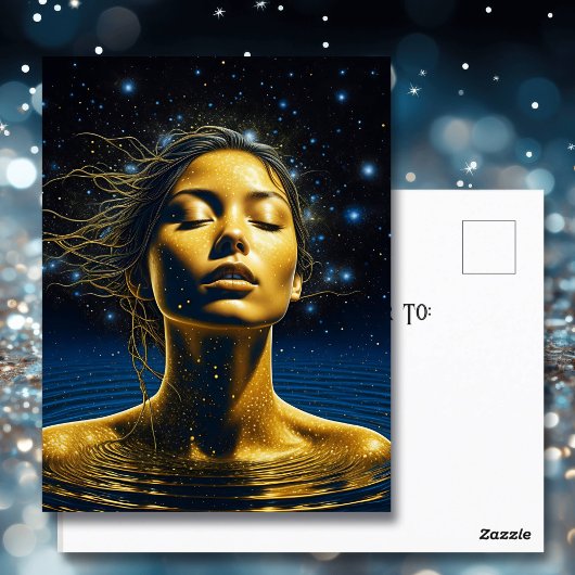 スピリチュアルの女性が星の下の水に ポストカード