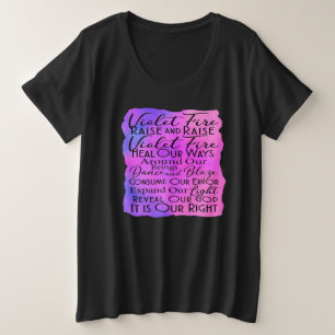 スピリチュアルの意図とヒーリングバイオレットファイア祈りの言葉 プラスサイズTシャツ