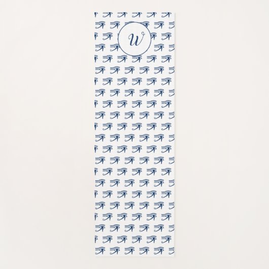 スピリチュアルアイオブホルスブルーホワイトパターン（の模様が）ある ヨガマット (正面)