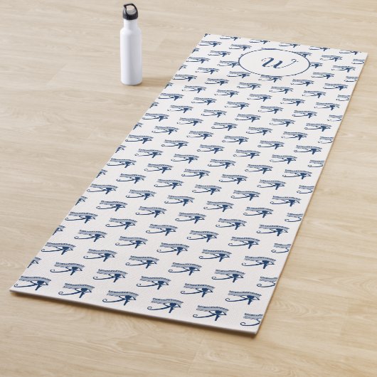 スピリチュアルアイオブホルスブルーホワイトパターン(の模様が)ある ヨガマット (インサイチュ)