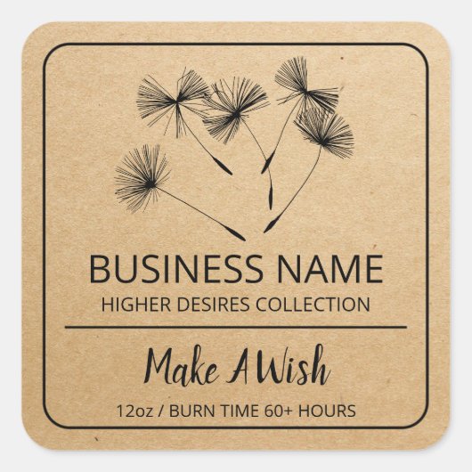スピリチュアルタンポポ種大豆キャンドル製品ラベル スクエアシール (正面)