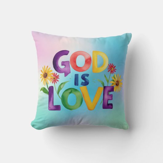 スピリチュアルバイブル引用文神は愛の花カラフル クッション (正面)