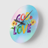 スピリチュアルバイブル引用文神は愛の花カラフル ラウンド壁時計 (傾斜)