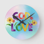 スピリチュアルバイブル引用文神は愛の花カラフル ラウンド壁時計 (正面)