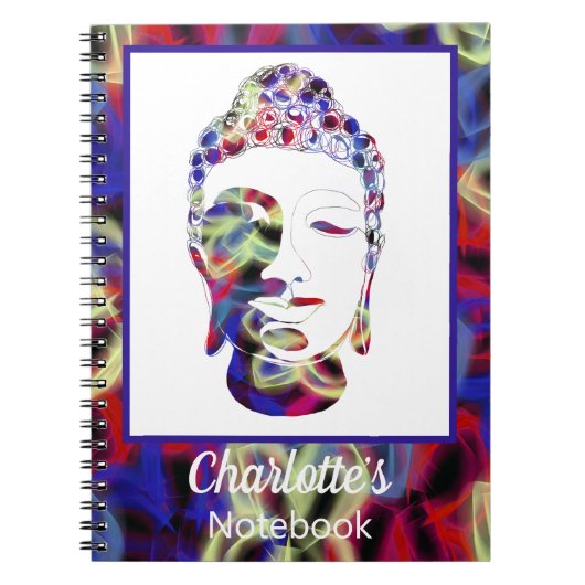 スピリチュアルバタフライ抽象芸術ブッダ頭 ノートブック (正面)