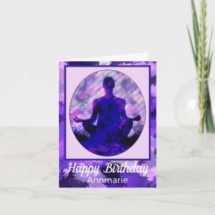 スピリチュアルパープルシッティングヨガ誕生日 カード