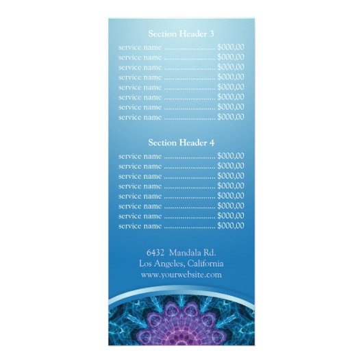 スピリチュアルパープルフラワーマンダラ価格表メニュー ラックカード (裏面)