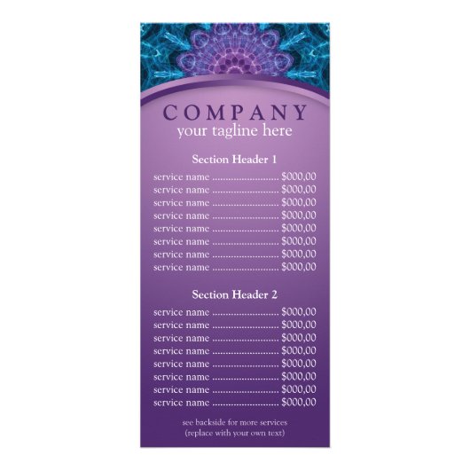 スピリチュアルパープルフラワーマンダラ価格表メニュー ラックカード (正面)