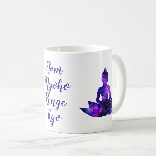 スピリチュアルパープルロータスヨガナム妙法蓮華経 コーヒーマグカップ (正面右)