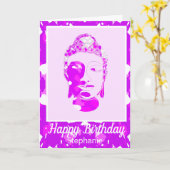 スピリチュアルピンク&ホワイトシンメトリブッダ誕生日 カード (黄色い花)