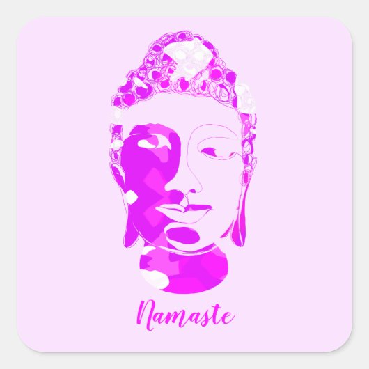 スピリチュアルピンク&ホワイト対称手描きブッダ スクエアシール (正面)