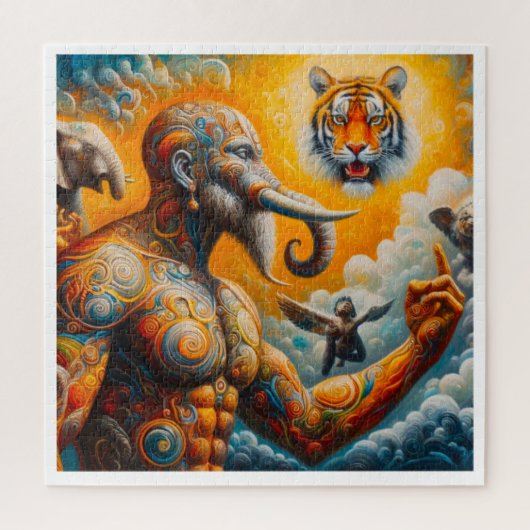 スピリチュアルマンゾウ虎カラフル ジグソーパズル (縦)