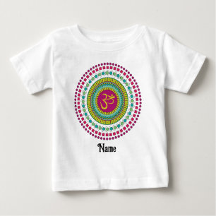スピリチュアルマンダラオムシンボルピンクカスタマイズグリーン ベビーTシャツ