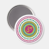 スピリチュアルマンダラオムシンボルピンクグリーン幾何学模様 マグネット (正面/裏面)