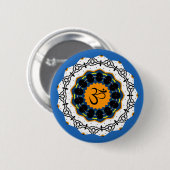 スピリチュアルマンダラヨガオムシンボルブルージオメトリック 缶バッジ (正面&裏面)