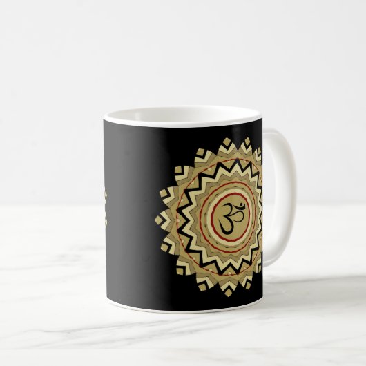 スピリチュアルマンダラヨガオムシンボルレトロ幾何学模様 コーヒーマグカップ (正面右)