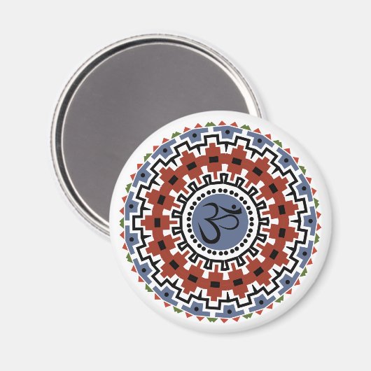 スピリチュアルマンダラヨガオムラストブルー万華鏡のように千変万化するパターン マグネット (正面/裏面)