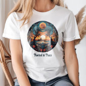 スピリチュアルヴィンテージ「平和に根ざした」木々の夕日 Tシャツ