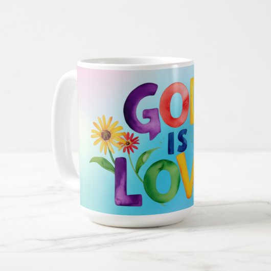 スピリチュアル引用文神は愛カラフルデザイン コーヒーマグカップ (正面左)