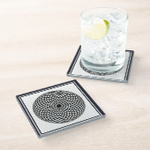 スピリチュアル白黒マンダラジオメトリックオリエンタル ガラスコースター (アングル)