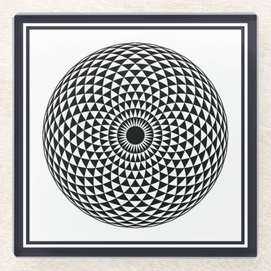 スピリチュアル白黒マンダラジオメトリックオリエンタル ガラスコースター (正面)