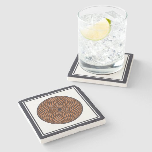 スピリチュアル白黒マンダラジオメトリックオリエンタル ストーンコースター (横)