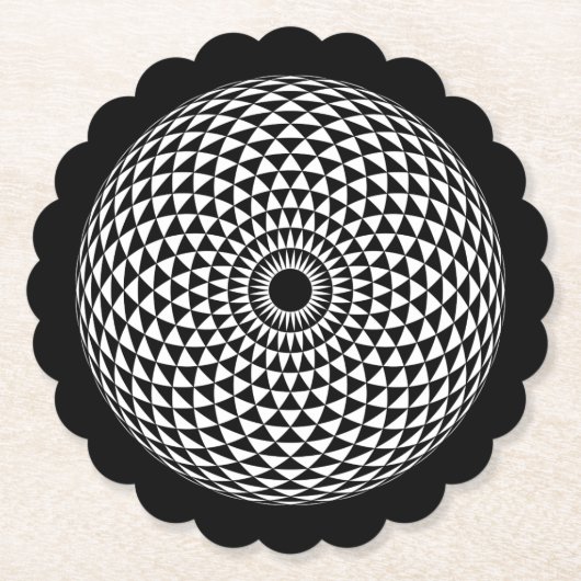 スピリチュアル白黒曼荼羅幾何図 ペーパーコースター (正面)