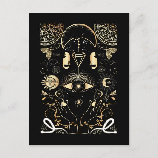 スピリチュアル自然ムーンアストロロジサンスターズキャット ポストカード (正面)