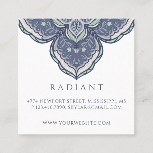 スピリチュアル装飾ホリスティックフローラマンダラブルー スクエア名刺 (裏面)