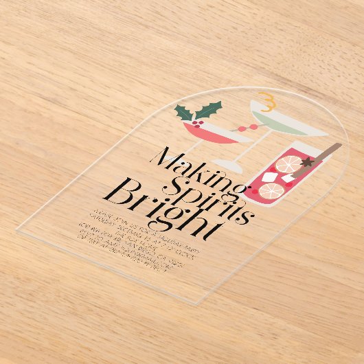 スピリッツの明るいカクテルを作るクリスマスパーティー アクリル招待状 (レイダウン)