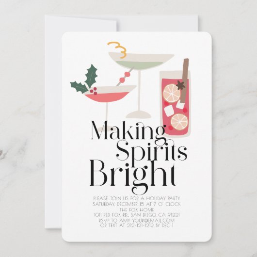 スピリッツの明るいカクテルを作るクリスマスパーティー 招待状 (正面)