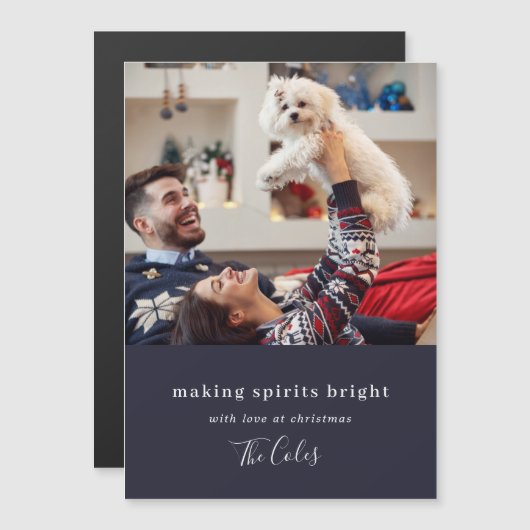 スピリッツの明るいネイビーブルークリスマス磁気カード (正面/裏面)