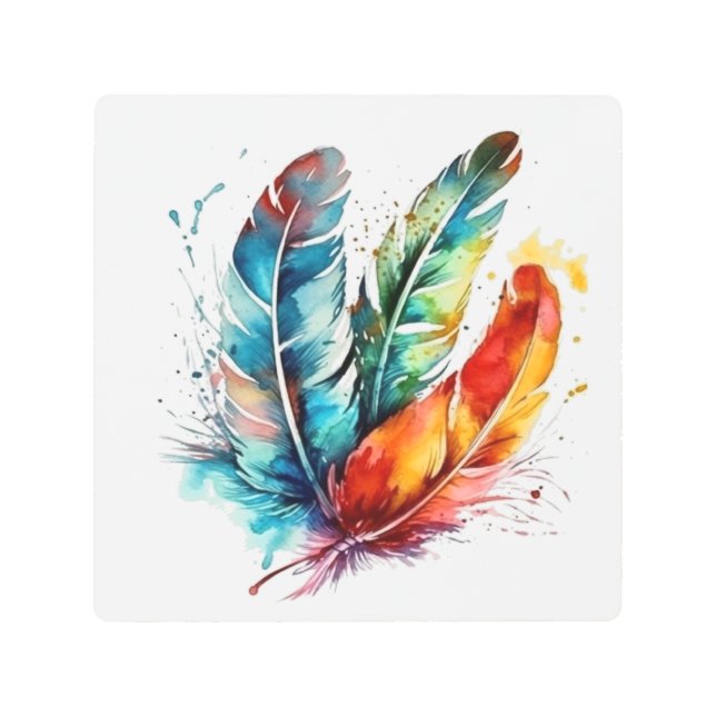 スピリットの羽鮮やか：水彩アート メタルプリント (正面)