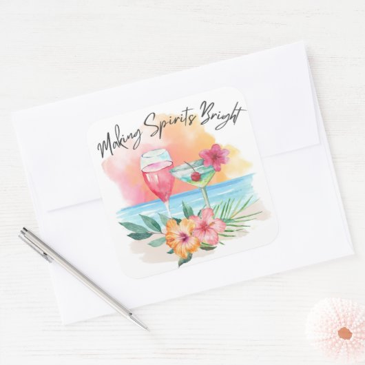 スピリットを明るくするトロピカルビーチホリデー スクエアシール (封筒)