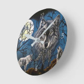 スピリットウルフ ラウンド壁時計 (傾斜)