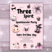 スピリットガールかわいいピンクのハロウィーン3回目の誕生日 招待状