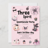 スピリットガールかわいいピンクのハロウィーン3回目の誕生日 招待状 (正面)