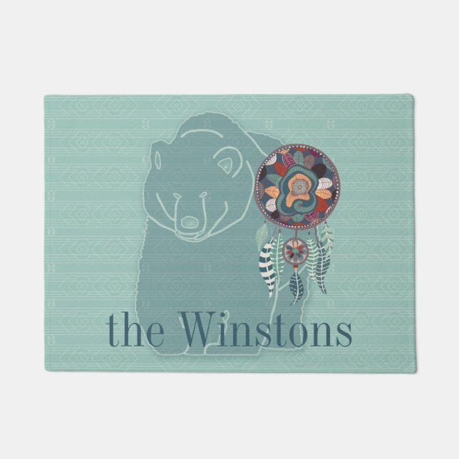 スピリットベア先住民アメリカンテーマカスタム ドアマット (正面)