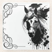 スピリットポニー3ブラック&ホワイト ガラスコースター (正面)