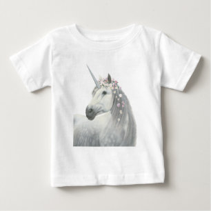 スピリットユニコーンと花をマネに ベビーTシャツ