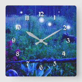 スピリットライトブルーナイトマーシュメドウWisp スクエア壁時計