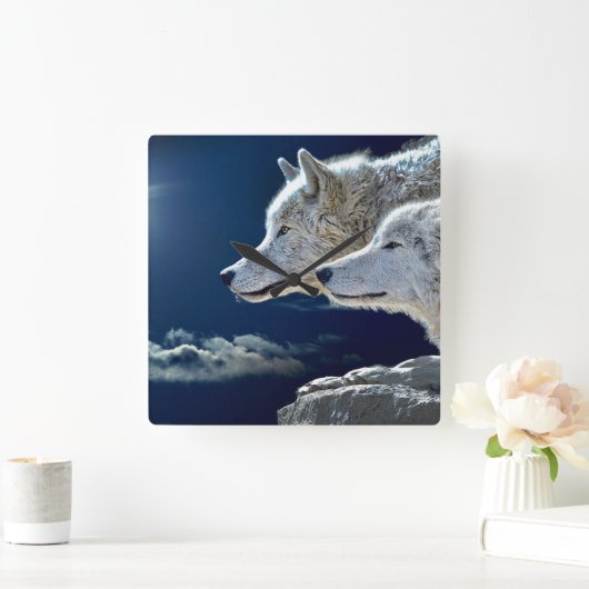 スピリット·ウルフ スクエア壁時計 (ホーム)