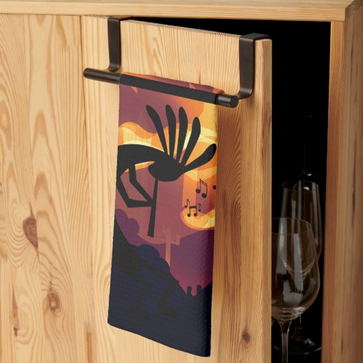 スピリット・オブ・ココペリ砂漠の風景サンセット キッチンタオル (三つ折り)