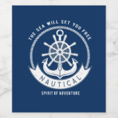 スピリッ航海のトいかり、ホイール、ネイビーブルー ワインラベル (シングルラベル)