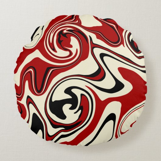 スピル – 赤とクリーム ラウンドクッション (正面)