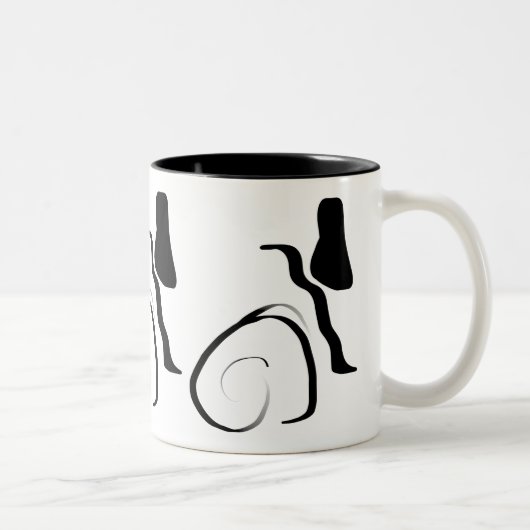 スピンサイクル：抽象芸術ブラック&ホワイト ツートーンマグカップ (右)