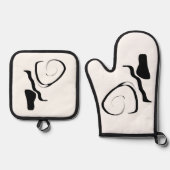 スピンサイクル：抽象芸術ブラック&ホワイト 鍋つかみ&鍋敷きセット (正面)