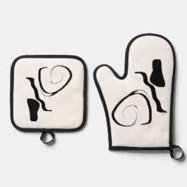 スピンサイクル:抽象芸術ブラック&ホワイト 鍋つかみ&鍋敷きセット